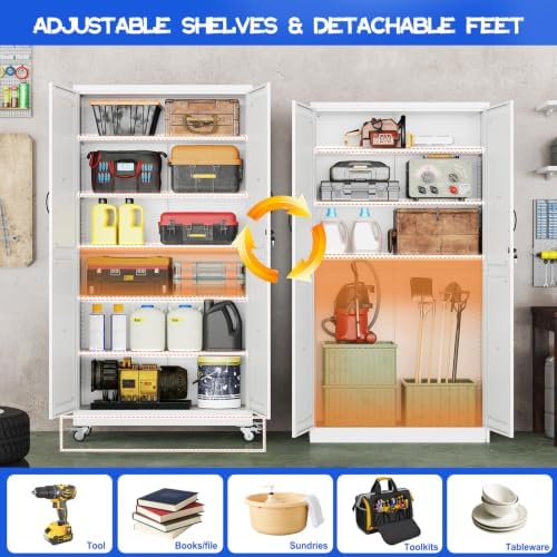GAIOUS 78.7" Tall Metal Storage Cabinet with Lock and Wheels, File Cabinet - Image 4