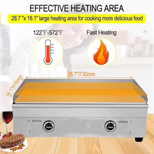 TECHTONGDA LPG Gas Countertop Flat Top Griddle Commercial Stainless Steel Griddle Grill Hot Plate BBQ Teppanyaki Grill with Adjustable Temperature Control for Restaurant Kitchen 2800Pa 28.94x16.14 in - Image 3
