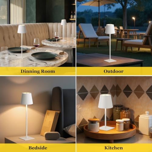 Kakanuo White Gold Cordless Rechargeable Table Lamp 5000mAh Battery Operated Lamps, 3 Colors Stepless Dimming Touch Lamp for Living Room, Kitchen Counter, Dining, Outdoor Patio, 2 Pack - Image 6