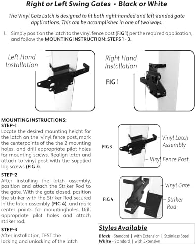 Jake Sales - Stainless Steel Extended Gate Latch White (for Vinyl, Wood, PVC etc Fencing) Fence Gate Latch w/Mount Hardware - CASE Qty 12 - Image 4