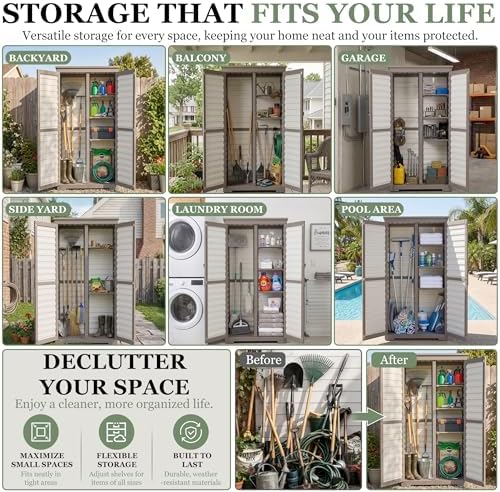 Gowoodhut Outdoor Storage Cabinet with 3 Adjustable Shelves, Lockable Doors - Image 5