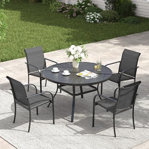 VICLLAX Patio Table and Chair Set of 4, All Weather Metal Round Outdoor Dining Furniture Set-40.6" Round Outdoor Table and Chairs, Black Tabletop by HOME