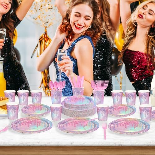 168Pcs Iridescent Birthday Party Decorations for Girls Bridal, Serve 24 - Image 6