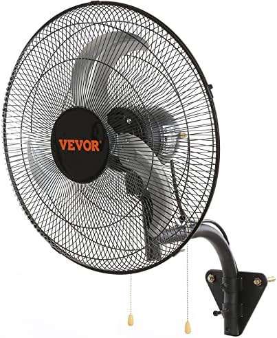 VEVOR Wall Mount Fan, 18 inch, 3-Speed, 4000 CFM Oscillating Fan, Black by VEVOR