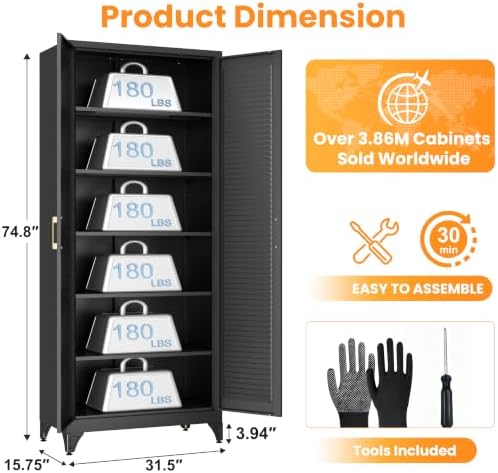75" Metal Pantry Cabinet,Kitchen Storage Cabinet with Shelves - Image 3