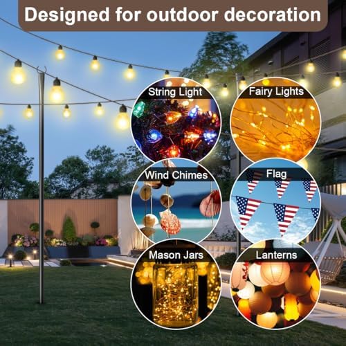MuliVid 2 Pack 10FT Lighting Hanging Pole for Outside, Waterproof Hardened Metal Outdoor String Light Poles for Patio, Garden, Bistro, Wedding, Parties - Image 5