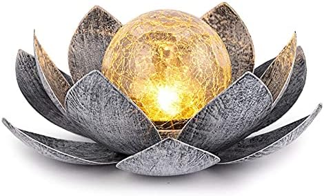 Huaxu Solar Lights Outdoor Garden, Crackle Globe Glass Lotus Decor, Waterproof LED Metal Flower Decorations for Patio,Lawn,Walkway,Tabletop,Ground by Huaxu