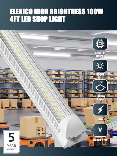 ELEKICO Super Bright 50w 7200lm 5000k V Shape 4ft Led Shop Lights for Workshop 4ft, 4' Linkable 4 Foot Led Shop Lights with Plug in Power Cable On/Off Switch for Garage Basement Warehouse - Image 2