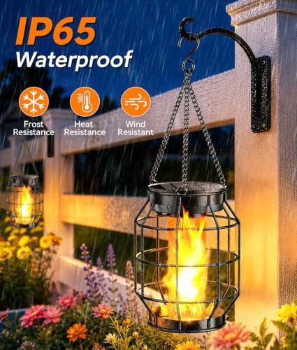 KOOPER Solar Lanterns Outdoor Waterproof, Upgraded Flickering Flame Hanging Solar Lights Outdoor Decorative, Metal Outdoor Hanging Lantern for Yard Patio Porch Garden Decor, Gift for Women Mom 2 Pack - Image 2