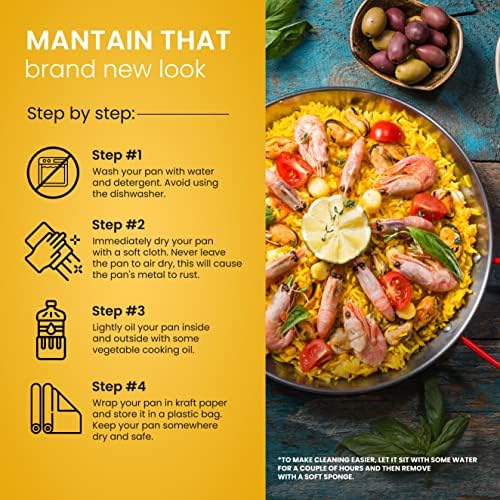 Machika Polished Paella Pan, Professional-Grade Carbon Steel Skillet for Authentic Spanish Cuisine, Durable Carbon Steel Pan with Even Heat Distribution, Convex Design, 18 inches/12 Servings - Image 5