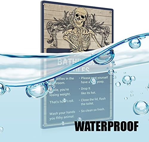 BEASTZHENG Funny Skull Bathroom Rules Metal Tin Sign Wall Decor - Vintage Bathroom Quote Tin Sign for Toilet Restroom Washroom Home Decor Gifts - Image 3