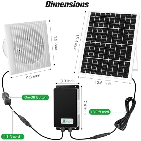 blessny 8" Solar Rechargeable Exhaust Fan for Greenhouse, Chicken Coop - Image 2