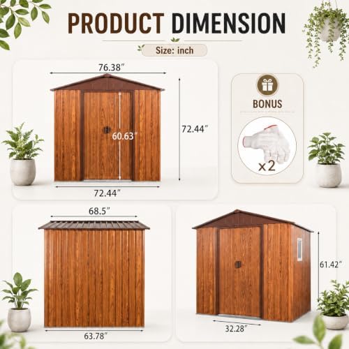 6x6 FT Outdoor Metal Storage Shed with Lockable Sliding Doors,Foundation - Image 3