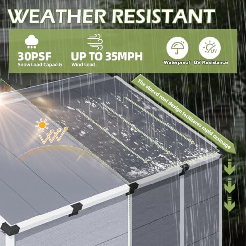 8 x 8 FT Plastic Outdoor Storage Shed with Floor, Resin Garden Shed - Image 5