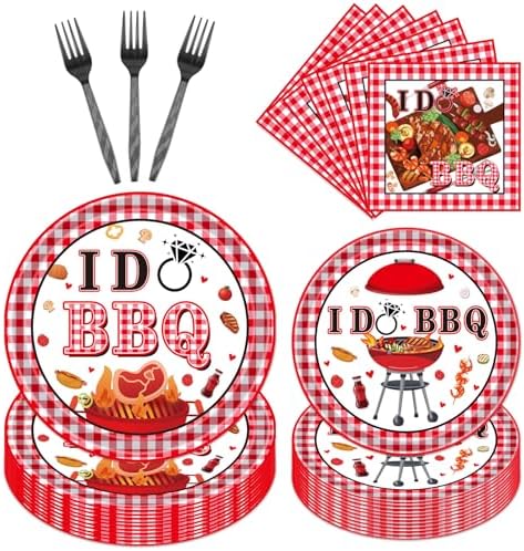 Gameza I Do BBQ Decorations - 96PCS I Do BBQ Party Plates Napkins and Forks Disposable Tableware Set, Barbeque Summer Engagement Bridal Shower Wedding Party Supplies Decor Serve 24 by GAMEZA