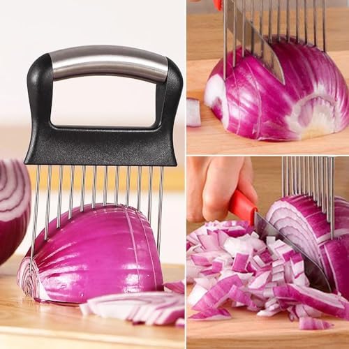 Onion Holder for Slicing, 2025 New Stainless Steel Onion Slice Holder Lemon Slicer Vegetable Cutter, Kitchen Gadgets Chopper Slicing Assistant Tool for Meat, Onion, Tomato, Potato (1 Pcs) - Image 4