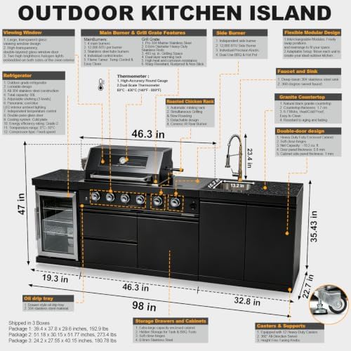 98" 4-Burner Modular Outdoor Kitchen Island, 72000 BTU Propane Gas Grill - Image 2