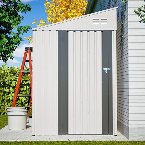 YOPTO 4x7 FT Outdoor Storage Shed Lean to Shed,Metal Shed W/Lockable Door & Air Vent,All Weather Waterproof Garden Tool House W/Reversible Installation,for Backyard,Patio,Lawn,White - Image 5
