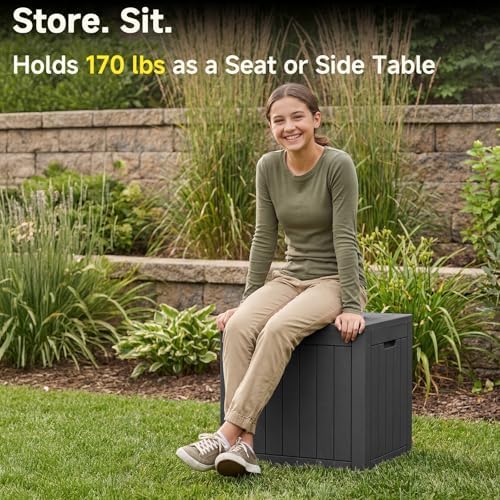 PatioZen 35 Gallon Outdoor Deck Box,Waterproof Resin Outdoor Storage Boxes, Outside Storage Lockable Container for Garden Tools,Indooor Cushions,Accessories (Black) - Image 4