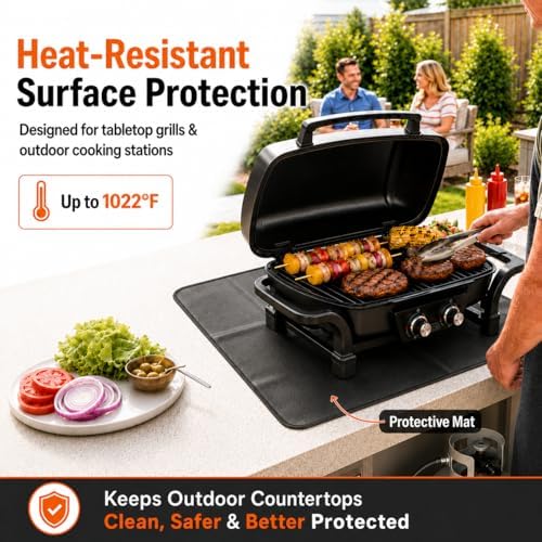 FLASLD Fireproof & Waterproof Under Blackstone Griddle BBQ Mat, Protect Your Prep Table and Outdoor Grill Table - Heat Resistant Grill Table Mat (Black,16 x 24in) - Image 3