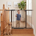 Mumeasy 29.7–48" Baby Gate for Stairs, Dog Gate for Doorways, Auto Close Child Gate, Indoor Safety Pet Gate with Walk Thru Door, Easy Install Pressure Mounted Extra Wide Gate for Kitchen, House, Brown by Mumeasy-FocusonBabyPetSafetyGate