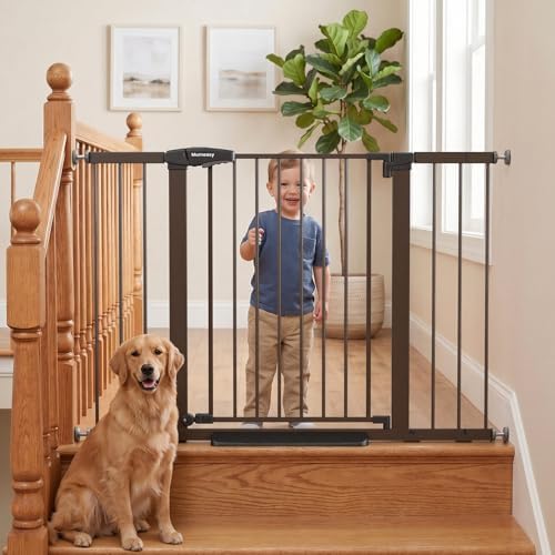 Mumeasy 29.7–48" Baby Gate for Stairs, Dog Gate for Doorways, Auto Close Child Gate, Indoor Safety Pet Gate with Walk Thru Door, Easy Install Pressure Mounted Extra Wide Gate for Kitchen, House, Brown by Mumeasy-FocusonBabyPetSafetyGate