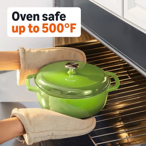 Amazon Basics Enameled Cast Iron Dutch Oven Pot With Lid, 6-Quart, Round, Dual Handles, Heavy-Duty, Oven Safe for Stews, Roasting & Baking, Green - Image 4