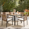 5-Piece Patio Dining Set for 4, Outdoor Dining Set with 4 Wicker Patio Dining Chairs with Cushions & Acacia Wood Square Dining Table with 1.75" Market Umbrella Hole, Yellow & White by Andehomy