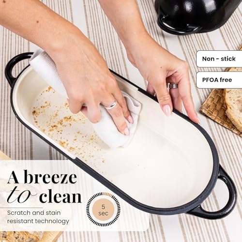 Enamelled Cast Iron Bread Loaf Pot – Dutch Oven For Sourdough Bread Baking – Oven Safe Non Stick Bread Pot – Rectangular, Black, 34cm x 16cm – by Nuovva - Image 4