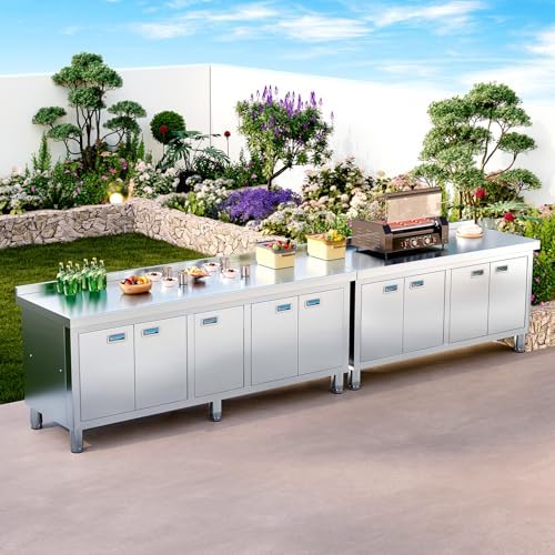 WWK 59" x 21" Stainless Steel Prep Table with Cabinet, Commercial Kitchen Table for Prep & Work, Heavy Duty Work Table with 4 Doors for Kitchen, Restaurant, Hotel, Garage and Cafe - Image 6