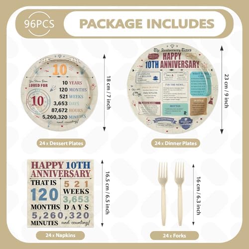 96Pcs Retro 10th Anniversary Party Decorations, Serves 24 - Image 2