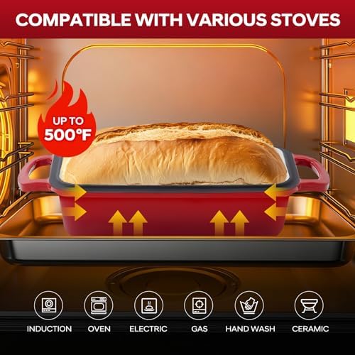 Cast Iron Loaf Pan with Lid 10x5 Inch Enameled Bread Loaf Pan for Sourdough, 2 Piece Set, Red - Image 4