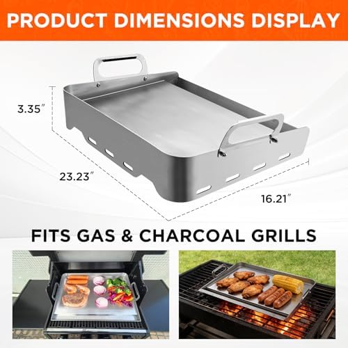 23" x 16" Stainless Steel Flat Top Griddle for Gas & Charcoal Grills - Image 2