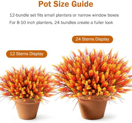 12 Bundles Fall Faux Outdoor Plants, UV Resistant Artificial Fake Lavender with Monkey Grass, Realistic Faux Lavender Greenery Shrubs for Patio Porch Yard Garden Pathway Window Box Fall Home Decor - Image 2