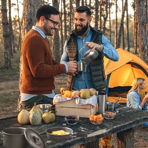 Camping Cookware Set(Green), Portable Backpacking Gear with Kettle, Pot, Pan, Cups & Foldable Cutlery, Lightweight Outdoor Cooking Kit for 2-3 People, Ideal for Hiking, Picnic & Camping - Image 5