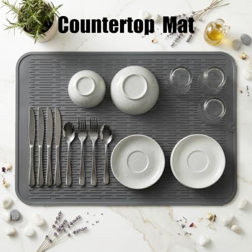 MicoYang Silicone Dish Drying Mat for Multiple Usage,Easy clean,Eco-friendly,Heat-resistant Silicone Mat for Kitchen Counter or Sink,Refrigerator or Drawer Liner Grey 4XL 32 inches x 18 inches - Image 3