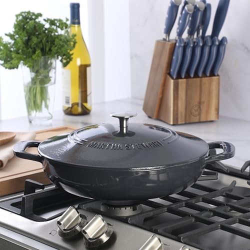Martha Stewart Gatwick Enameled Cast Iron Braiser with Lid, 3.5-Quart Braiser Pan for Stovetop & Oven, Cast Iron Braising Pan, Grey - Image 4