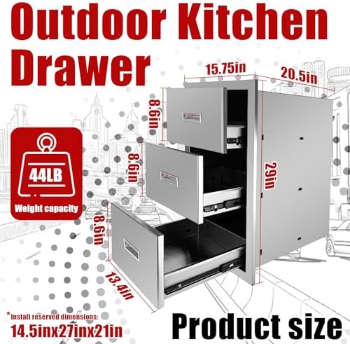 Outdoor Kitchen Triple Layer Drawer 15.75'' W x 29'' H x 20.5'' D Flush Mount BBQ Access Drawer Stainless Steel BBQ Island Drawers with Handle Suitable for Outdoor Kitchen Island Grill Station - Image 3