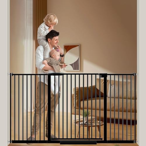 DEARBB Extra Wide Baby Gate Ultra Narrow Spacing 30.11-77.36" Pressure Mounted Double Lock Swing Auto Close Walk Through Metal Safety Pet Gate for Stairs and House Doorway Kitchen by DEARBB
