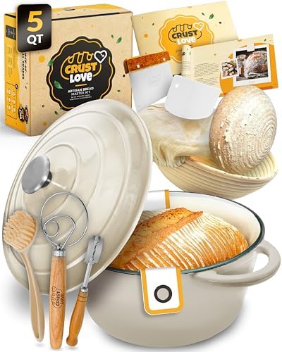 CRUSTLOVE 5 QT Enameled Dutch Oven for Bread Baking with Lid & Baking Set by CRUSTLOVE