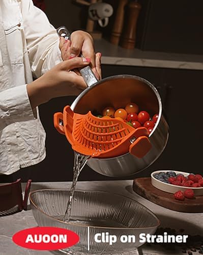 AUOON Pot Strainer Clip on Silicone, Large 10.45 x 4.33 in, Almond Rose - Image 6