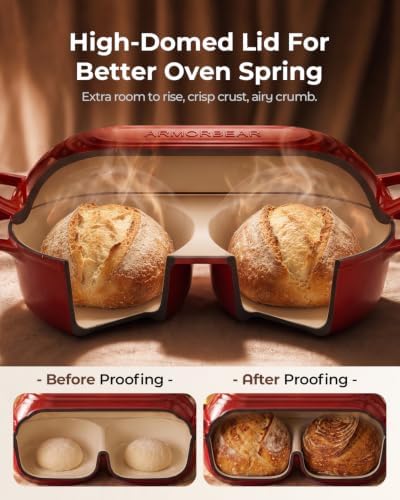 Mini Double Dutch Oven for Sourdough, Enameled Cast Iron Bread Pan, Red - Image 5