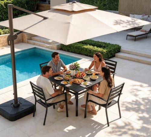 VINGLI 36" Square Patio Table for 4, Metal Outdoor Dining Table with Umbrella Hole, All-Weather Steel Patio Dining Table Outdoor Table for Lawn, Garden, Backyard, Black - Image 2