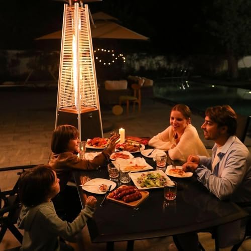 EAST OAK 48,000 BTU Pyramid Patio Heater, Quartz Glass Tube Propane Outdoor Heater with Wheels, Triple Safety Protection, 2025 Upgrade for Home, Backyard & Commercial Spaces, Stainless Steel - Image 7