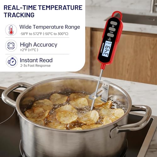 LONICERA Digital Candy Thermometer with Pot Clip, 11-Inch Probe, Red - Image 3