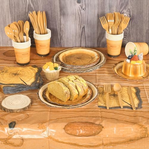 Kochorie 129 Pieces Rustic Wood Slice Paper Party Supplies Tableware Set - Image 5
