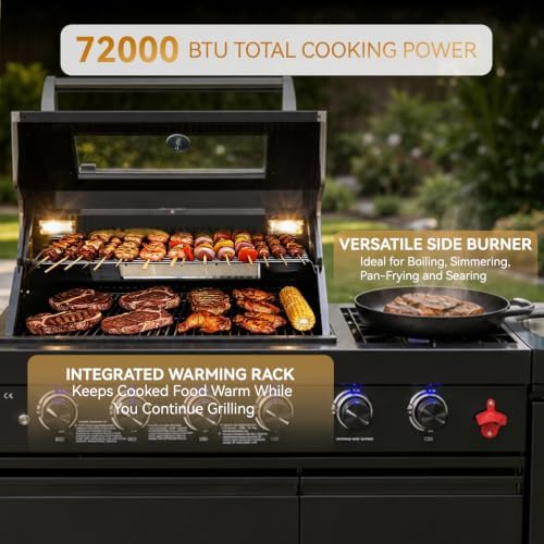 65" Modular Outdoor Kitchen Island,4-Burner 72,000 BTU Stainless Steel Propane Grill with Side Burner,Infrared Burner,Sink,and Granite Countertop.Gas Grill for Backyard & Patio BBQ. - Image 6