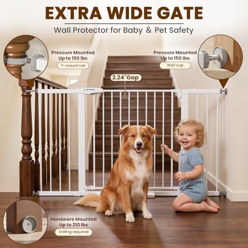 Mumeasy 36-58" Extra Wide Baby Gate for Stairs, 30" Tall Walk Through Dog Gate for Doorways & Hallways, Auto Close Pressure Mounted Safety Gate for Toddlers & Pets, Dual Swing Child Gate Indoor, White - Image 4