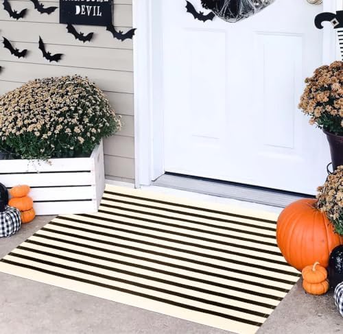 BUAGETUP Front Layered Door Mat 24"x35"Fall Striped Outdoor Rug Porch Decor by BUAGETUP