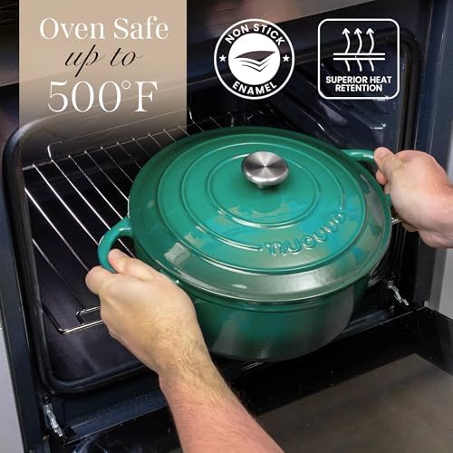 Cast Iron Dutch Oven with Lid - Non-Stick Ovenproof Enamelled Casserole Pot- Sturdy Dutch Oven Cookware - Dark Green, 7.3-Quart, 30cm - by Nuovva - Image 5